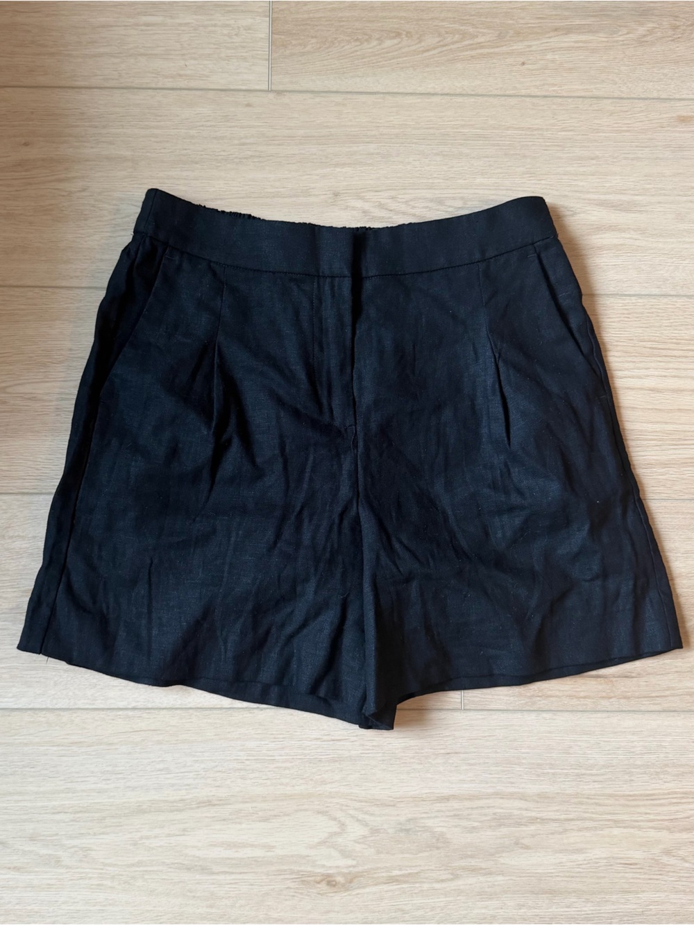 J. Crew Black High-Waist Tailored Linen Blend Shorts